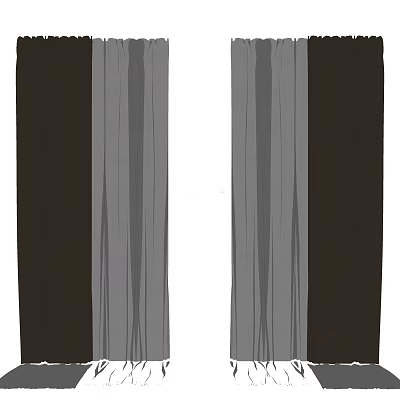 Modern Striped Curtains in Brown Gray White Tones for Home Window Decoration 3d model
