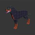 Low Poly Dog in Dark Blue and Orange Standing with Tongue Out on Dark Background