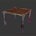 Rustic Wooden Slatted Table With Red Painted Worn Legs And Distressed Finish