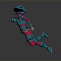 Futuristic Game Movie Character With Blue Pink Armor In Dynamic Running Pose 3D Render Design