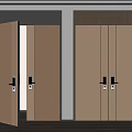 Double Doors Interior With Open And Closed Wooden Panels And Metal Handles