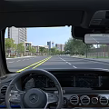 Car Interior View From Driver's Seat With Steering Wheel Dashboard And Road Outside