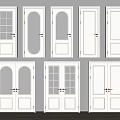 White Hinged Doors Featuring Single And Double Panel With Glass Window Designs For Interior 3d model
