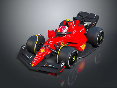 Red Ferrari Formula 1 Car With Shell Logo Number 16 And Black Rear Wing 3d model