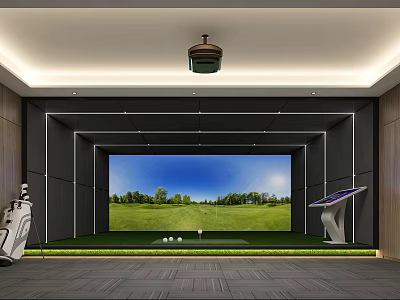Modern Indoor Golf Club With Large Screen Green Course Simulation And Grass Turf 3d model