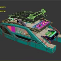 Modern Teal And Black Yacht With Sleek Exterior Upper Deck And Staircase