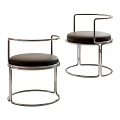 Modern Leisure Chair With Round Metal Frame And Comfortable Black Leather Cushion