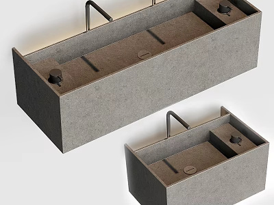 Modern Rectangular Concrete Washbasin with Single Faucet and Minimalist Design Two Units 3d model