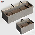 Modern Rectangular Concrete Washbasin with Single Faucet and Minimalist Design Two Units