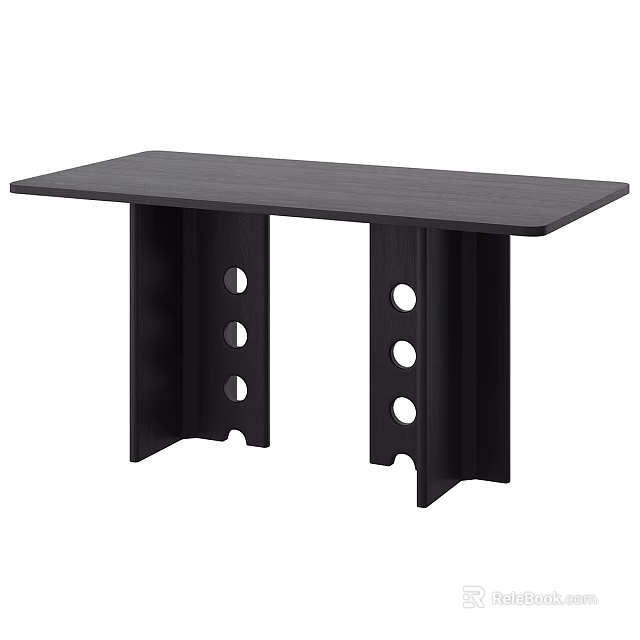Modern Black Dining Table Featuring Circular Cutout Legs And Sturdy Design 3d model