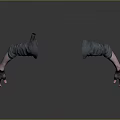 Detailed Tattooed Arms With Black Gloves Holding Modern Firearm Weapon Design Concept