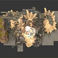 3D Broken Terrain Model With Rocks Sand And Fragmented Structures On Gray Base 3d model