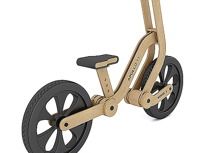 Wooden Balance Bike With Black Seat And Sturdy Black Wheels For Kids 3d model