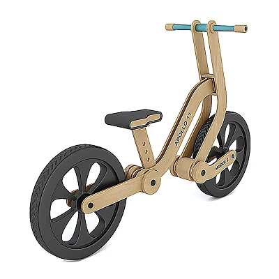 Wooden Balance Bike With Black Seat And Sturdy Black Wheels For Kids 3d model
