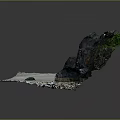 Natural Wood and Stone Materials Scene With Black Rocks Green Plants And Sandy Area