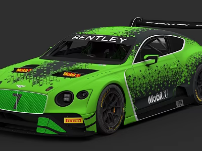 Green Bentley Race Car With Rear Wing Mobil 1 And Pirelli Logos 3d model