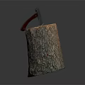 Wooden Stump Display With Red Handled Axe Placed On Top Surface 3d model