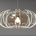 Modern Pendant Light With Circular Wire Frame Structure And Glowing Bulb Design 3d model