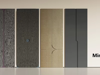 Modern Stylish Wardrobe Doors With Wood Grain Smooth Surfaces And Various Handle Designs 3d model
