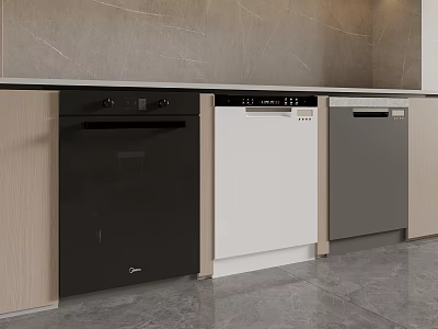 Black White Gray Built In Dishwashers In Modern Kitchen Cabinet Design 3d model
