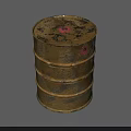 Industrial Equipment Metal Barrel With Rusted Surface And Red Top Markers
