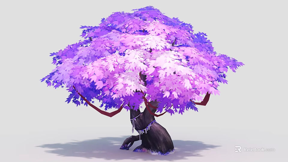 Vibrant Purple Tree With Fringed Trunk And Lush Pink Purple Leaves 3d model 