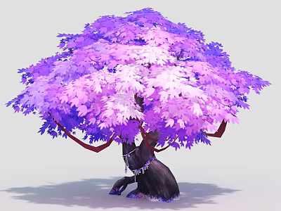 Vibrant Purple Tree With Fringed Trunk And Lush Pink Purple Leaves 3d model
