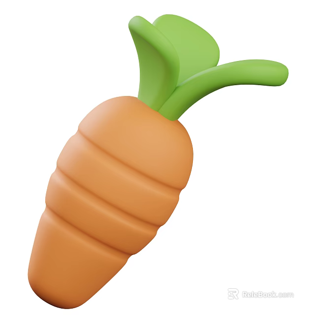 Cartoon Style Orange Carrot With Green Leaves And Striped Texture 3d model 