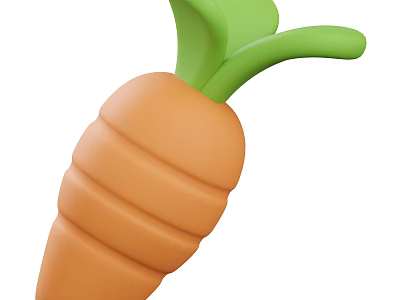 Cartoon Style Orange Carrot With Green Leaves And Striped Texture 3d model