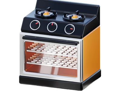 Kitchen Gas Stove With Oven Black Silver Orange Design Burners Knobs Glass Door Racks 3d model