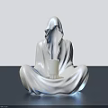 White Ceramic Hooded Figure Sculpture With Seated Pose And Lit Candle