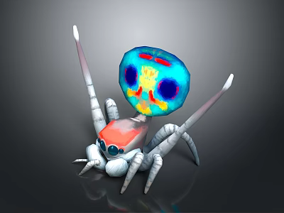 3D Spider Model With Colorful Thermal Head Red White Body And White Legs 3d model