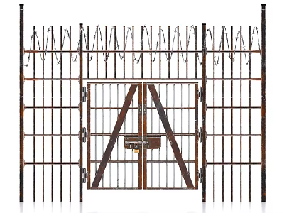 Metal Railings With Spiked Top Double Door Security Lock And Sturdy Design 3d model