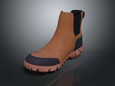 Brown And Black Leather Chelsea Boots With Non-slip Brown Sole Tread Design 3d model