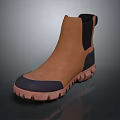 Brown And Black Leather Chelsea Boots With Non-slip Brown Sole Tread Design