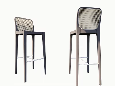 Modern Bar Stools With Woven Backrest And Sleek Tall Legs Design 3d model