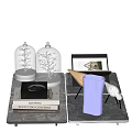 Decorative Ornament Set with Glass Domes Branches Books Framed Picture Vase Bird Figurine on Marble