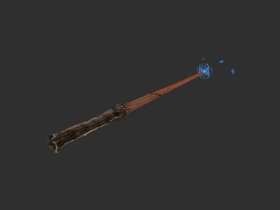 Magical Wooden Wand With Textured Handle And Blue Enchanting Light 3d model