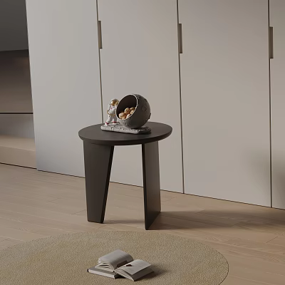 Modern Black Side Table With Round Top Unique Legs Decorative Bowl And Figurine 3d model