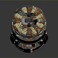 Cylindrical Industrial Mechanical Device With Gears Pipes And Metal Fabric Structure 3D Render