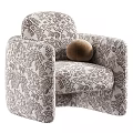 Beige Plush Single Sofa With Wide Armrests And Brown Round Pillow