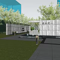 Modern Sales Office Building With Glass Curtain Wall And Surrounding Trees Vehicles