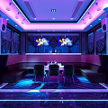 Modern KTV Interior With Neon Lights Large Screen Sofas And Sound System 3d model