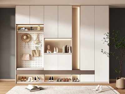 Modern White Multi layer Open Design Shoe Cabinet with Hooks Display Area for Shoes and Decorations 3d model