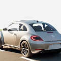 Silver Volkswagen Beetle Car With Classic Design And Black Wheels Parked On Road