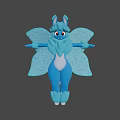 Blue Fantasy Game Character With Butterfly Wings And Fluffy White Body