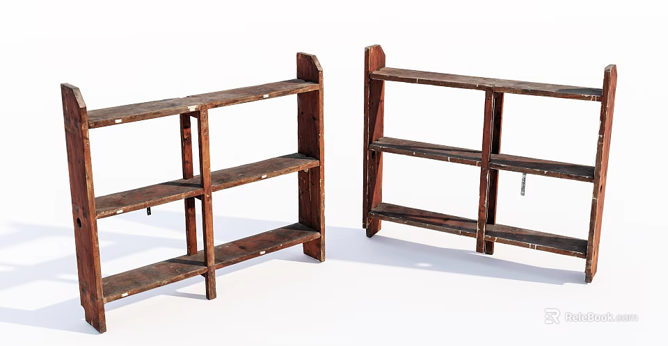 Rustic Wooden Storage Shelves With Distressed Finish And Multiple Shelves For Home Organization 3d model 