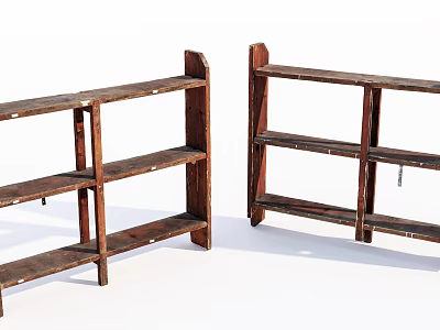 Rustic Wooden Storage Shelves With Distressed Finish And Multiple Shelves For Home Organization 3d model