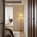 Elegant Bedroom Interior With Bed Green Blanket Pillows Decorative Painting Mirror And Chandelier