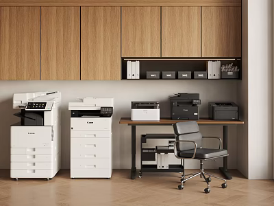 Office Filing Cabinet With Wooden Storage Cabinets Printers And Desk Chair 3d model